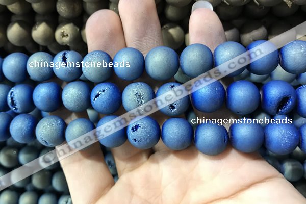 CAA1358 15.5 inches 14mm round matte plated druzy agate beads