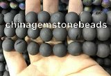 CAA1361 15.5 inches 14mm round matte plated druzy agate beads