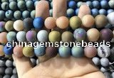 CAA1362 15.5 inches 14mm round matte plated druzy agate beads