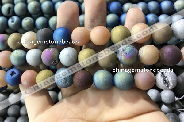 CAA1362 15.5 inches 14mm round matte plated druzy agate beads