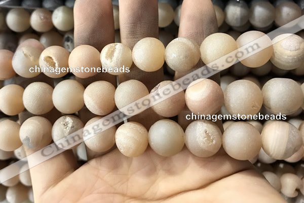 CAA1372 15.5 inches 16mm round matte plated druzy agate beads