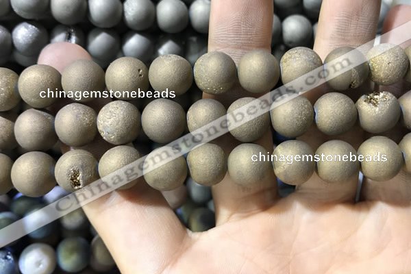 CAA1375 15.5 inches 16mm round matte plated druzy agate beads