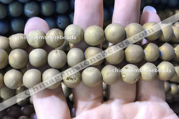 CAA1376 15.5 inches 16mm round matte plated druzy agate beads