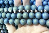 CAA1377 15.5 inches 16mm round matte plated druzy agate beads