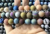 CAA1382 15.5 inches 16mm round matte plated druzy agate beads