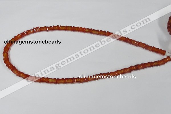 CAA142 15.5 inches 6*8mm bamboo shape red agate gemstone beads