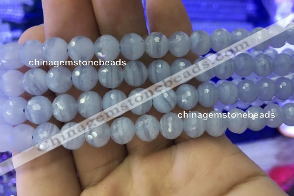 CAA1461 15.5 inches 8mm faceted round blue lace agate beads