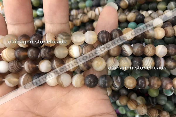 CAA1476 15.5 inches 8mm round matte banded agate beads wholesale