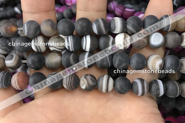 CAA1483 15.5 inches 12mm round matte banded agate beads wholesale