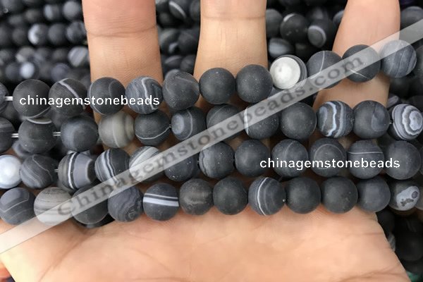 CAA1488 15.5 inches 12mm round matte banded agate beads wholesale