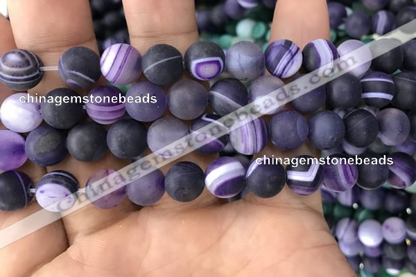 CAA1498 15.5 inches 12mm round matte banded agate beads wholesale