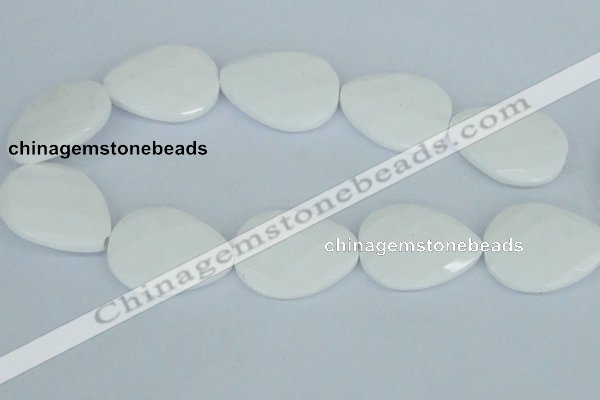 CAA15 15.5 inches 30*40mm faceted flat teardrop white agate beads