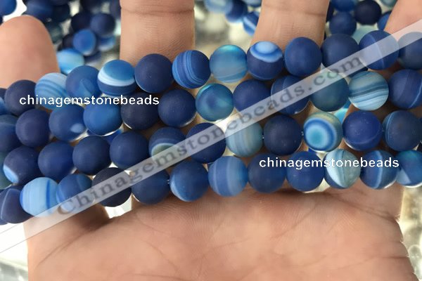 CAA1508 15.5 inches 12mm round matte banded agate beads wholesale