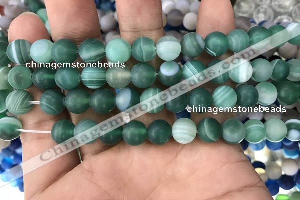 CAA1517 15.5 inches 10mm round matte banded agate beads wholesale