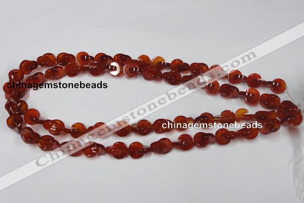 CAA152 15.5 inches 10*10mm curved moon red agate gemstone beads