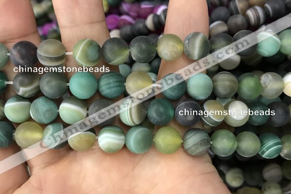 CAA1523 15.5 inches 12mm round matte banded agate beads wholesale