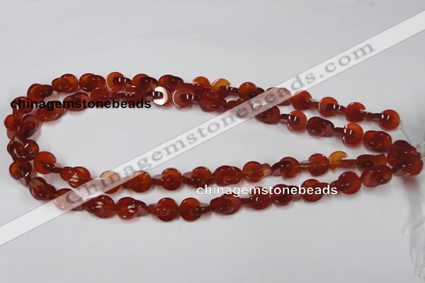 CAA153 15.5 inches 12*12mm curved moon red agate gemstone beads
