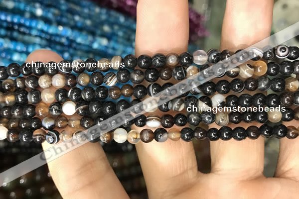 CAA1536 15.5 inches 4mm round banded agate beads wholesale