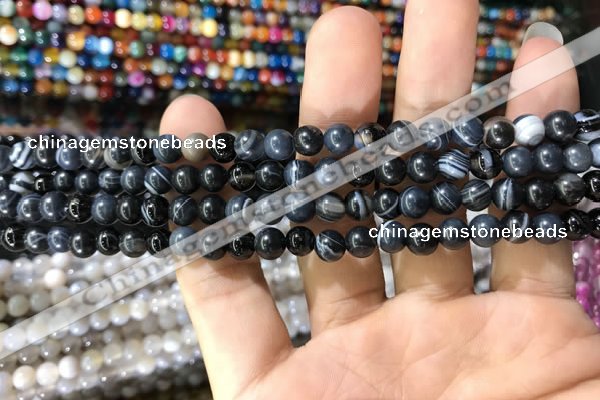 CAA1542 15.5 inches 4mm round banded agate beads wholesale