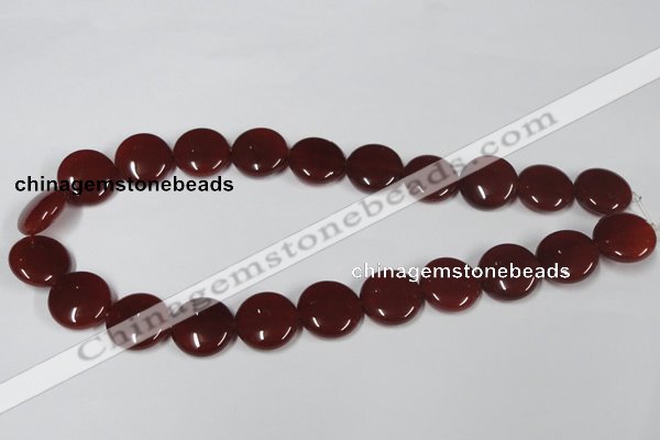 CAA158 15.5 inches 18mm flat round red agate gemstone beads