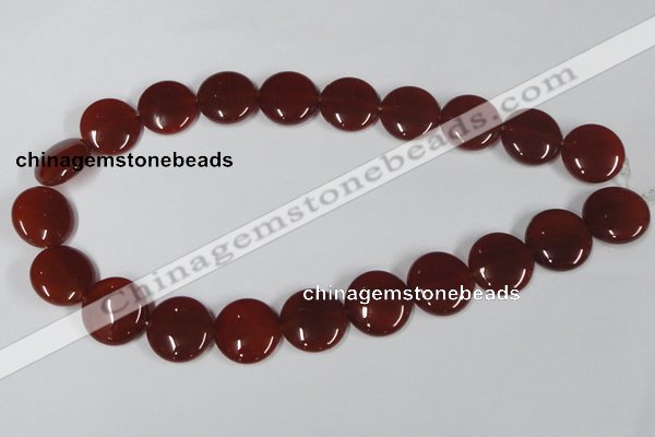 CAA159 15.5 inches 20mm flat round red agate gemstone beads