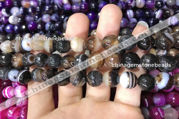 CAA1637 15.5 inches 10mm faceted round banded agate beads