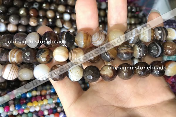 CAA1638 15.5 inches 12mm faceted round banded agate beads