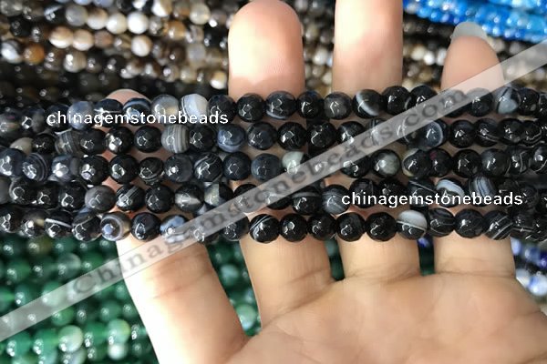 CAA1640 15.5 inches 6mm faceted round banded agate beads