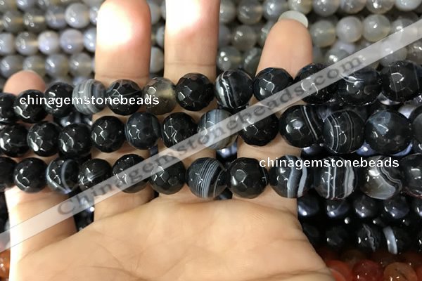 CAA1643 15.5 inches 12mm faceted round banded agate beads