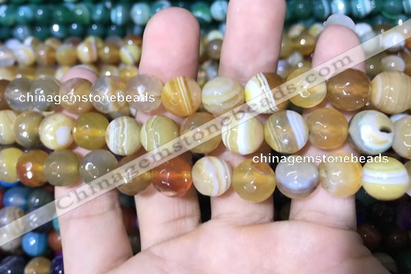 CAA1648 15.5 inches 12mm faceted round banded agate beads