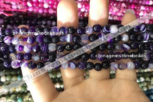 CAA1650 15.5 inches 6mm faceted round banded agate beads