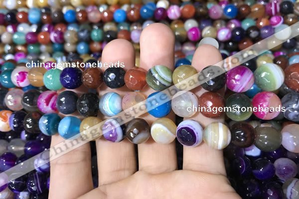 CAA1682 15.5 inches 10mm faceted round banded agate beads