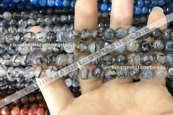 CAA1700 15 inches 8mm faceted round fire crackle agate beads