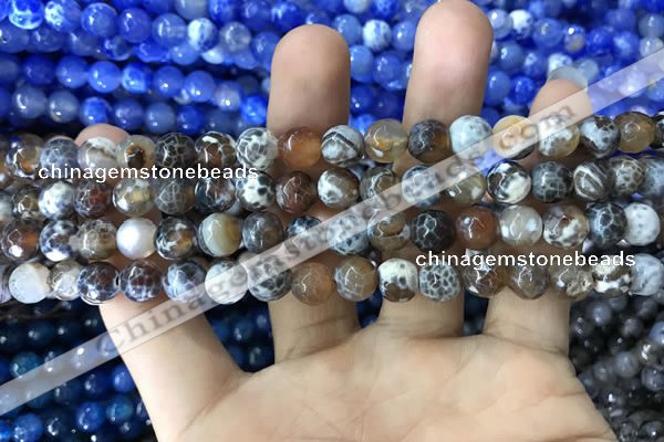 CAA1704 15 inches 8mm faceted round fire crackle agate beads