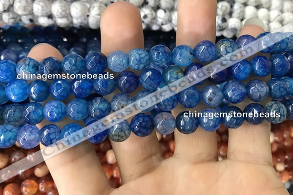 CAA1715 15 inches 8mm faceted round fire crackle agate beads