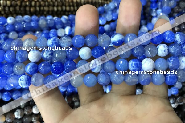 CAA1717 15 inches 8mm faceted round fire crackle agate beads