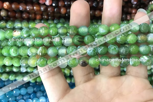 CAA1719 15 inches 8mm faceted round fire crackle agate beads