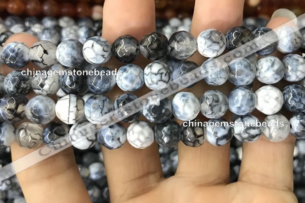 CAA1746 15 inches 12mm faceted round fire crackle agate beads