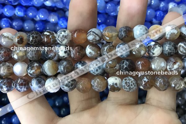 CAA1747 15 inches 12mm faceted round fire crackle agate beads