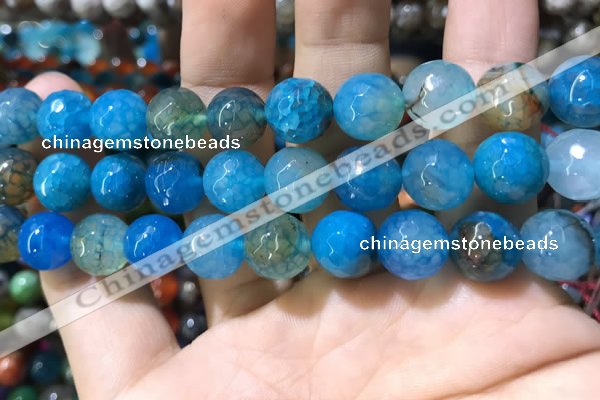 CAA1749 15 inches 12mm faceted round fire crackle agate beads
