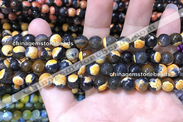 CAA1761 15 inches 8mm faceted round fire crackle agate beads
