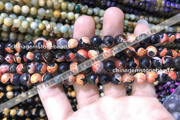 CAA1762 15 inches 8mm faceted round fire crackle agate beads