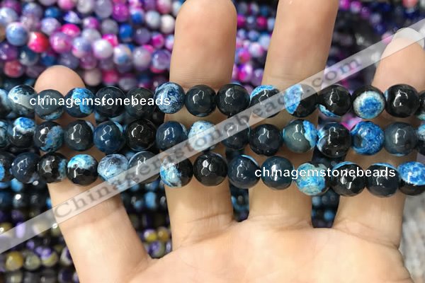 CAA1764 15 inches 8mm faceted round fire crackle agate beads