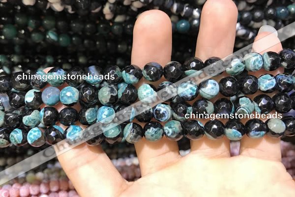 CAA1765 15 inches 8mm faceted round fire crackle agate beads