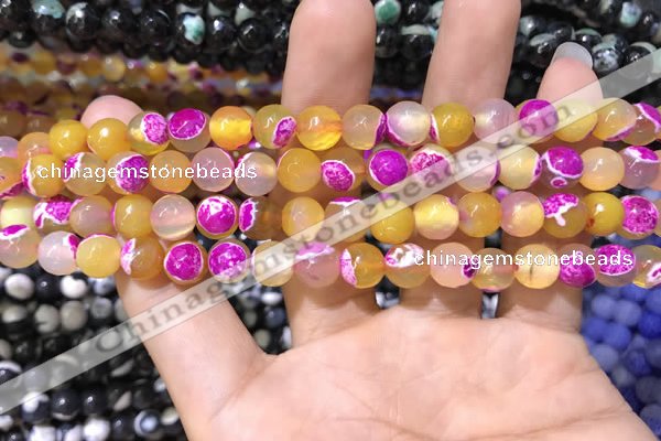 CAA1767 15 inches 8mm faceted round fire crackle agate beads