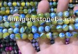 CAA1769 15 inches 8mm faceted round fire crackle agate beads