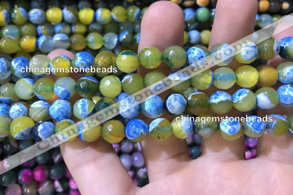 CAA1769 15 inches 8mm faceted round fire crackle agate beads