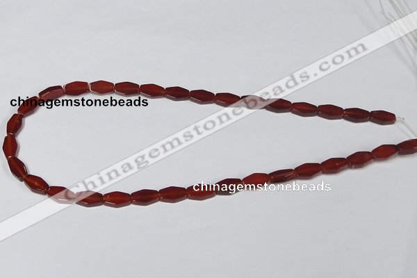 CAA177 15.5 inches 7*12mm hexagon red agate gemstone beads