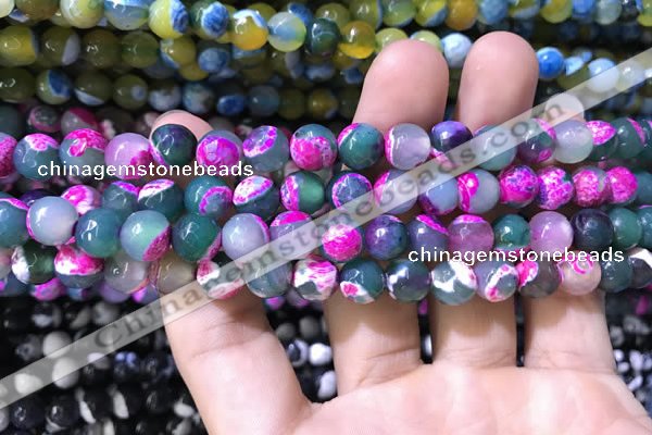 CAA1770 15 inches 8mm faceted round fire crackle agate beads