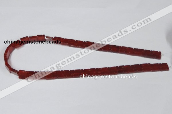 CAA178 15.5 inches 10*10mm carved square red agate gemstone beads